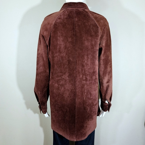 VTG FOX RUN Burgundy Brown Suede Leather Button Down Shirt Jacket - Picture 6 of 15